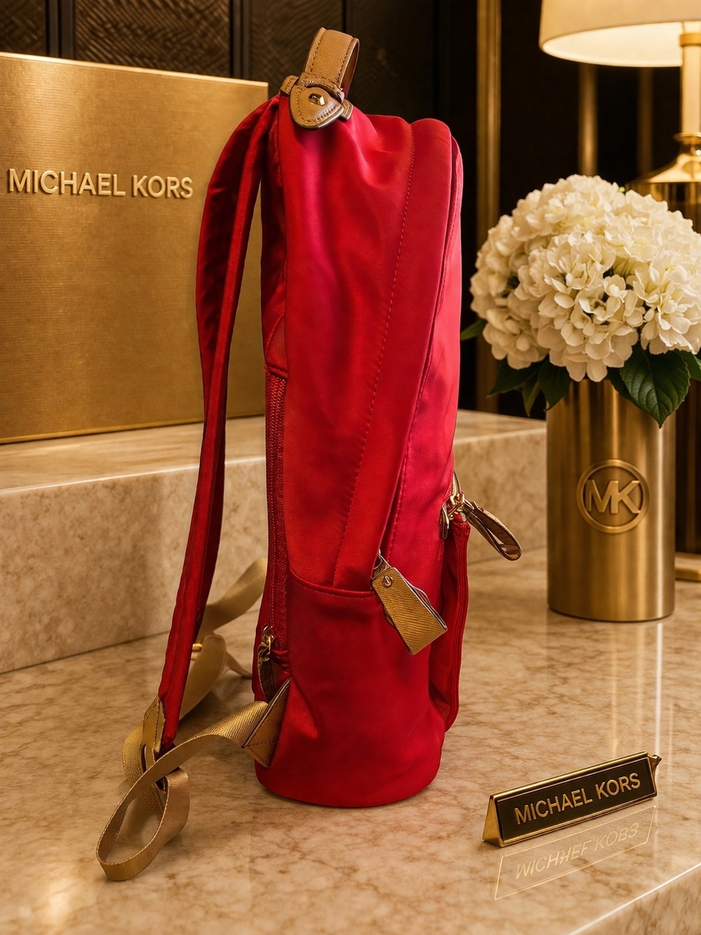 Michael Kors Red Nylon Backpack 16x16 - Picture 4 of 14